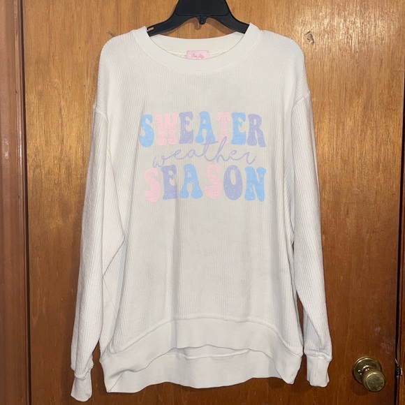 •PINK LILY•NWOT IVORY SWEATER WEATHER SEASON CORDED OVERSIZED GRAPHIC SIZE LARGE - Picture 9 of 10
